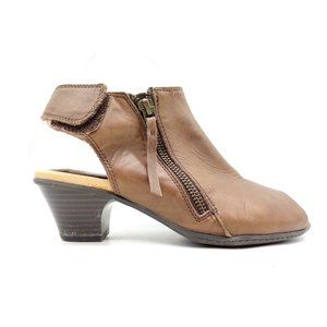 Earth Kristy Brown Leather Split Toe Zip Up Block Heel Sandals Shoes Women's 6 B